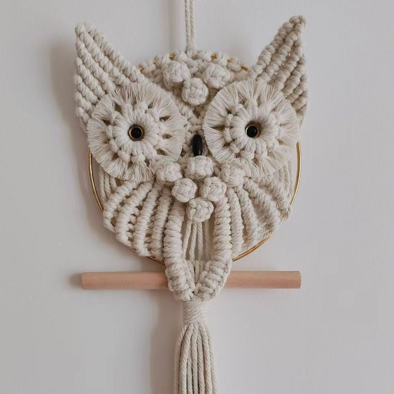 Makramee Eulen Wandkunst