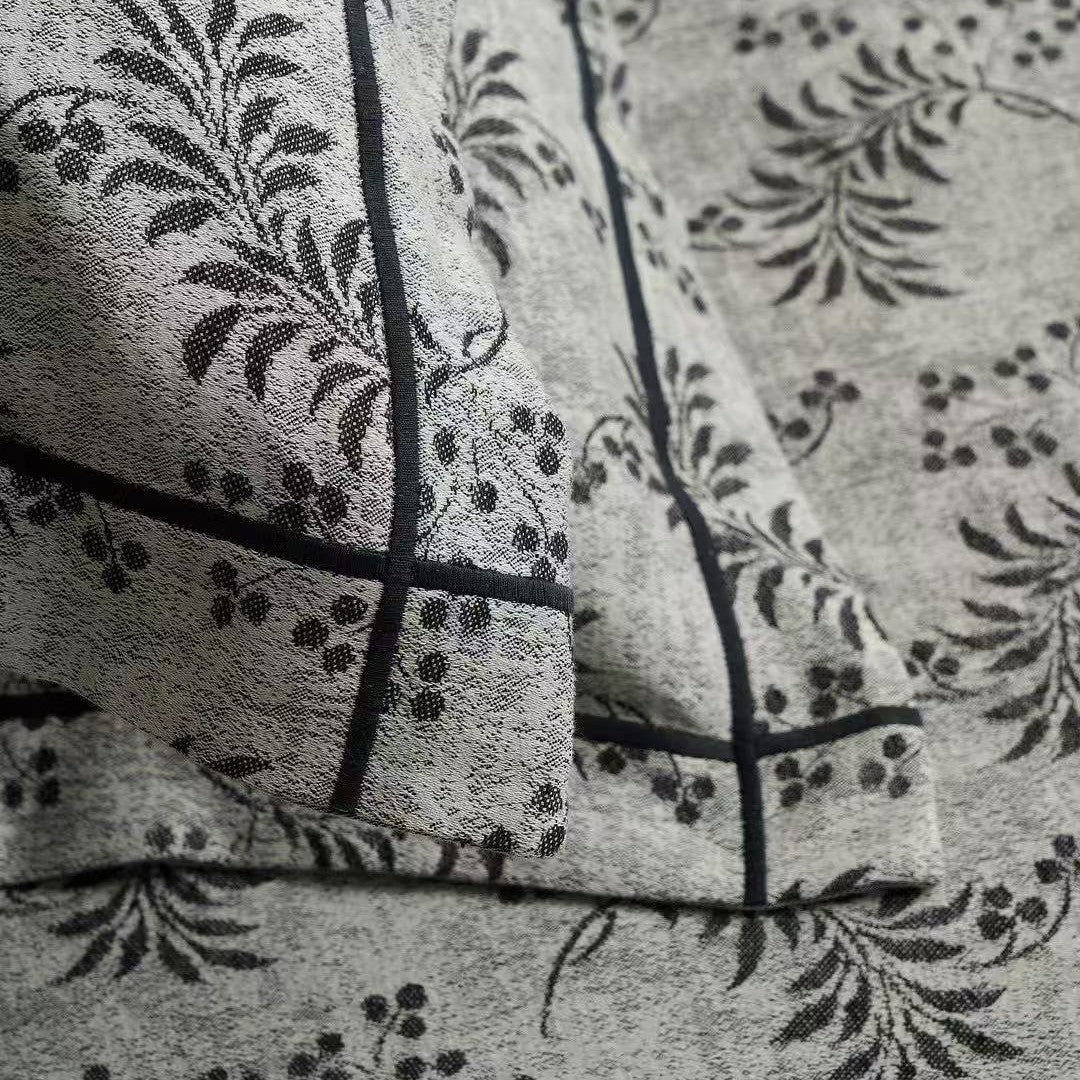 Leinen-Baumwolle Floral Bettbezug Set mit Jacquard-Struktur und gepipten Kissenbezügen