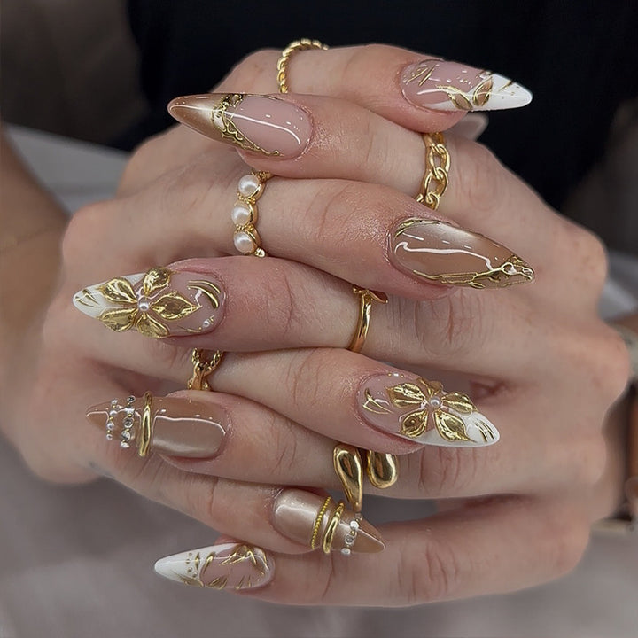 Künstlerisch floralen verzierten Stiletto Press-On Nägel Karnz