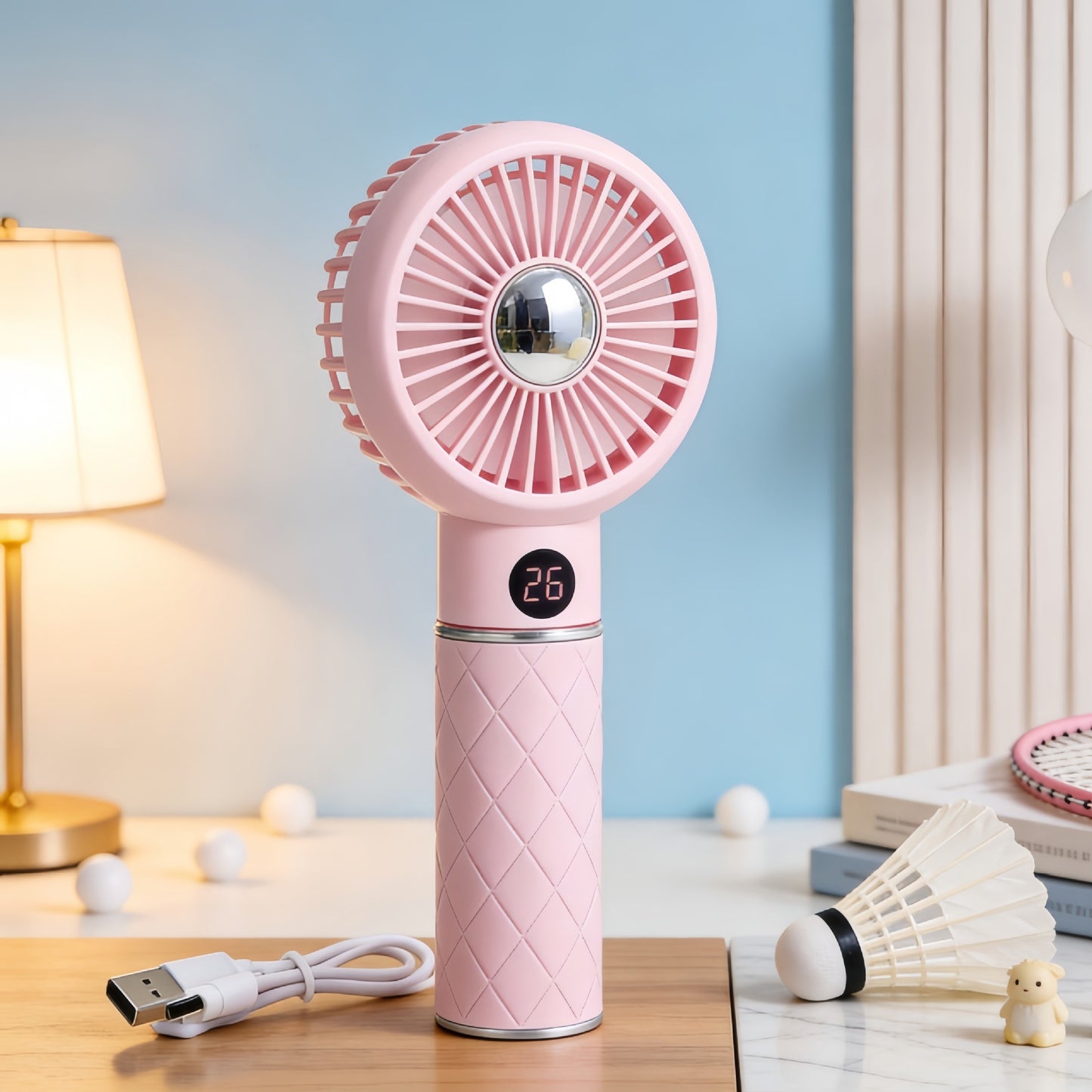 Damen Tragbarer Handventilator mit Temperaturanzeige Karnz