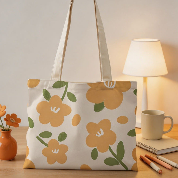 Blumenmuster-Leinwand-Tote-Bag