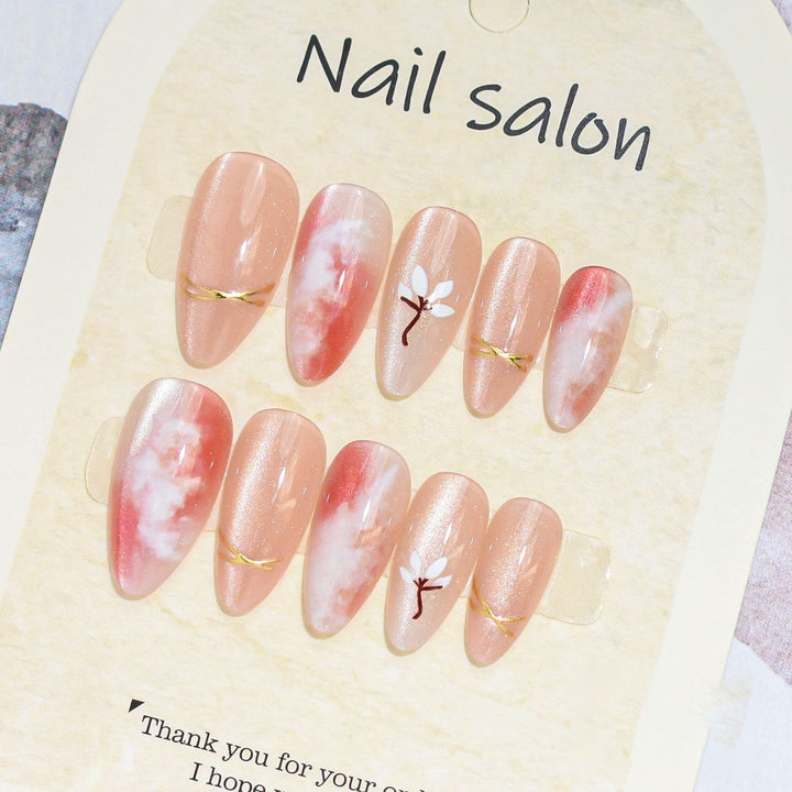 Künstlerisches Press-On-Nagelset mit Kirschblütenmuster Karnz