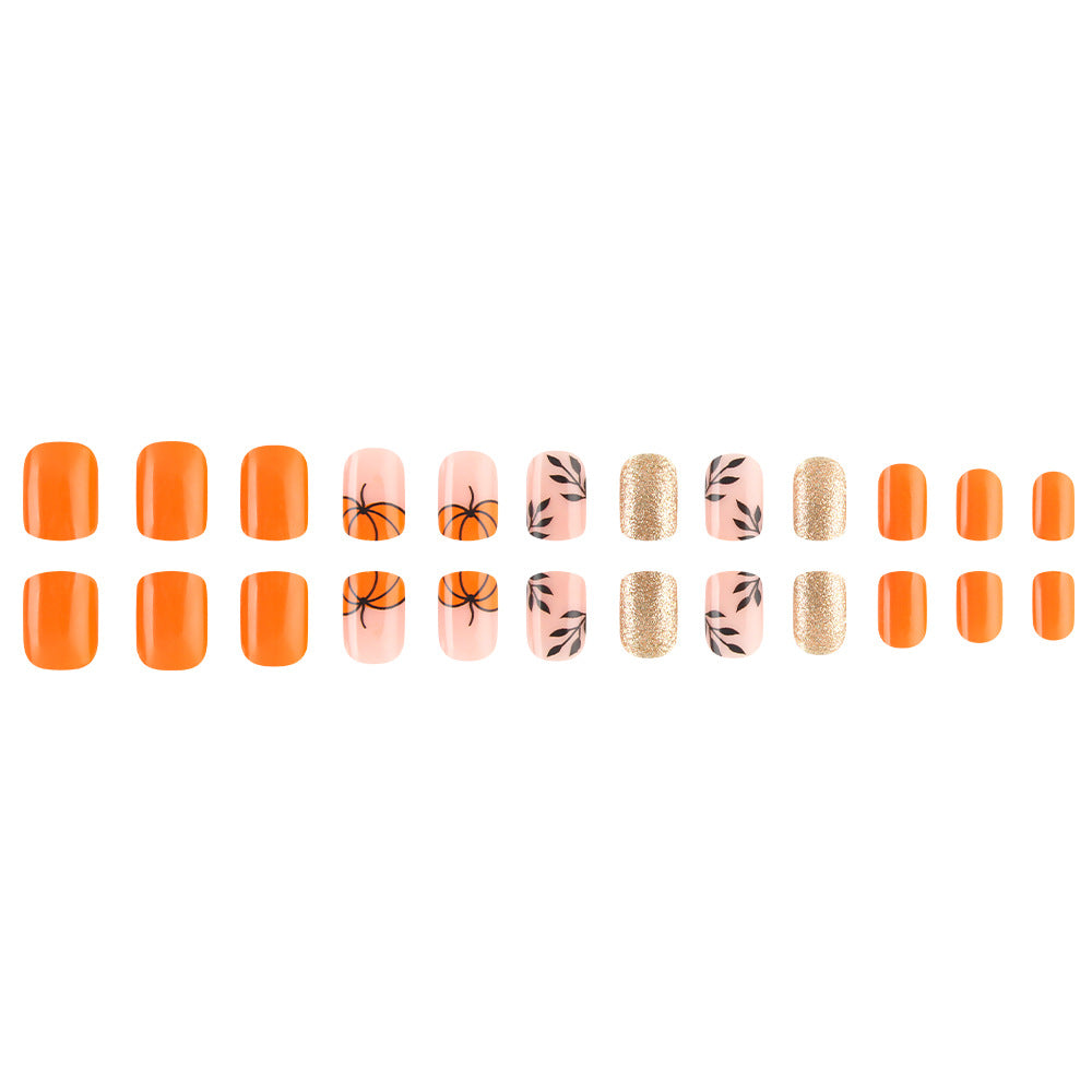 Dekorativer Press-On Nagelkunst-Set mit Kürbisdesign Karnz