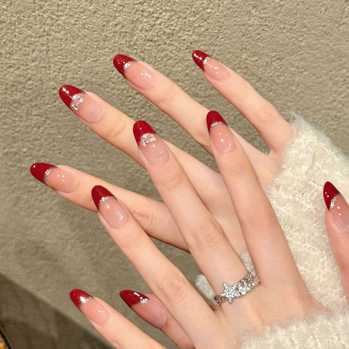 Elegantes Gradient Press-On-Nägel-Set mit funkelt Akzenten