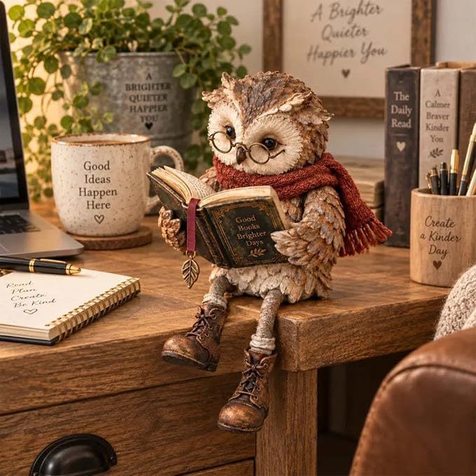 Dekorative Eule mit Buch und Schal Karnz