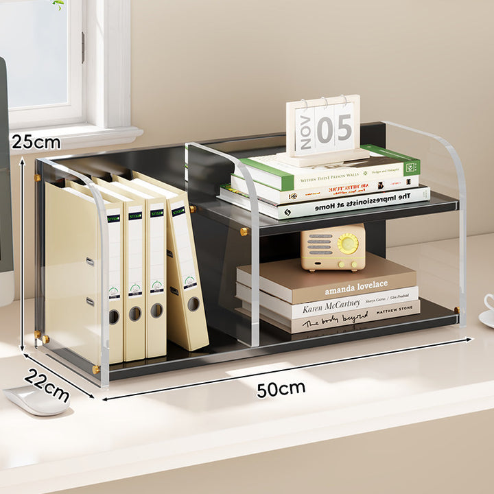 Gekrümmtes Acrylpanel Dual-Compartment Schreibtisch Buch- und Dokumentenorganisator