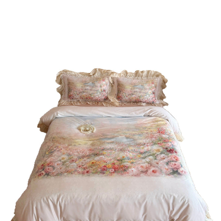 Floral Rüschendes Spitzenbesatz Bettbezug Set