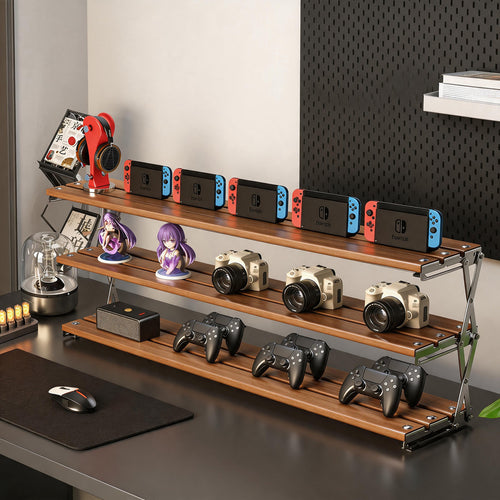 Dreistufiger faltbarer Schreibtischdisplay- und Controller-Organizer mit Metallrahmen
