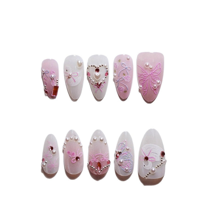 Dekorative 3D Schleife und Perle Press-On Nagelkunst Karnz