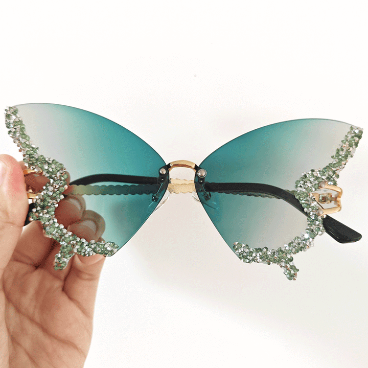 Damen extravagante Sonnenbrille mit funkelndem Butterfly-Design Karnz