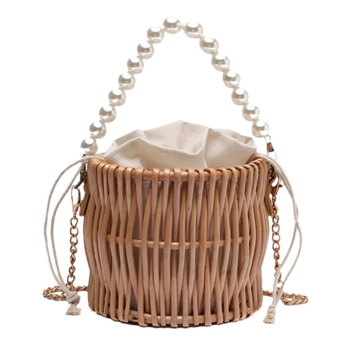 Damen Handtasche mit elegantem Perlengriff und geflochtenem Design Karnz