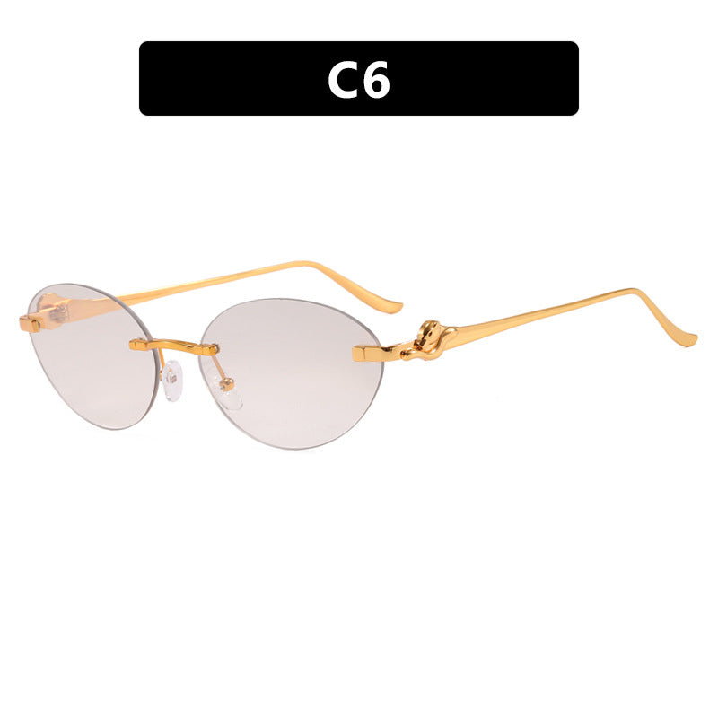 Damen runde Sonnenbrille mit elegantem, halbtransparentem Rahmen und modischen Details Karnz