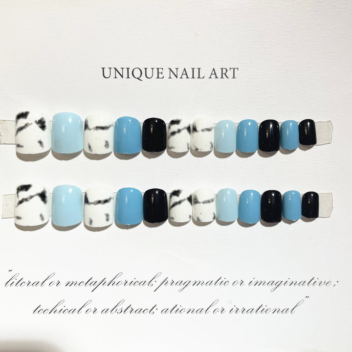 Künstlerisches Press-On Nagelset mit marmorierten Mustern