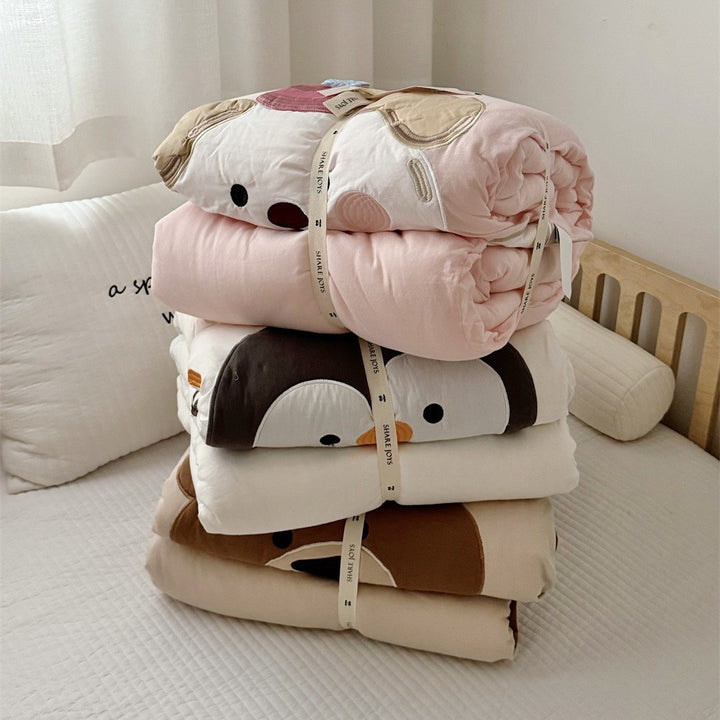 Kinderbettwäsche-Set mit gesticktem Bärenapplikation und Kuscheloptik