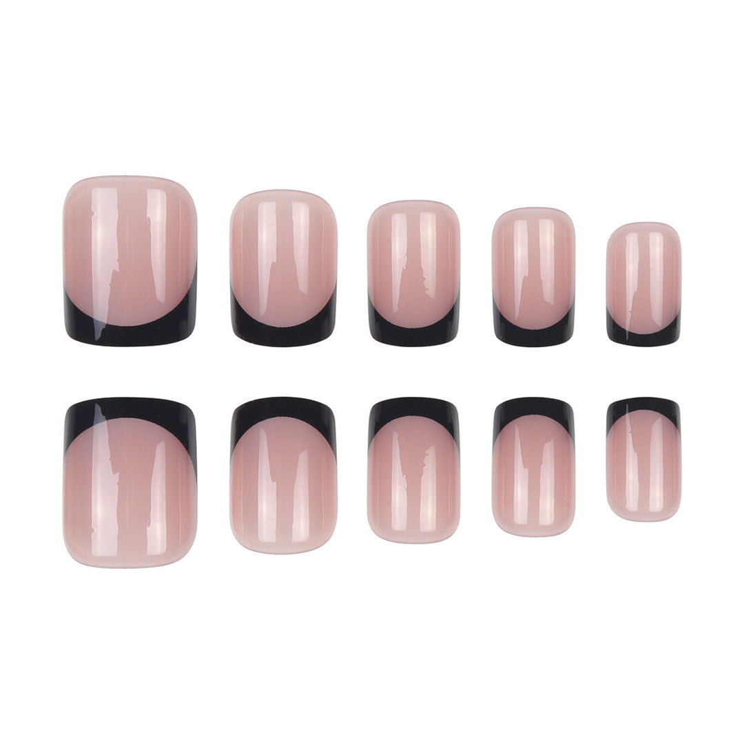 Elegante quadratische Tipp-Press-on-Nägel mit bold schwarzen French Tips Karnz
