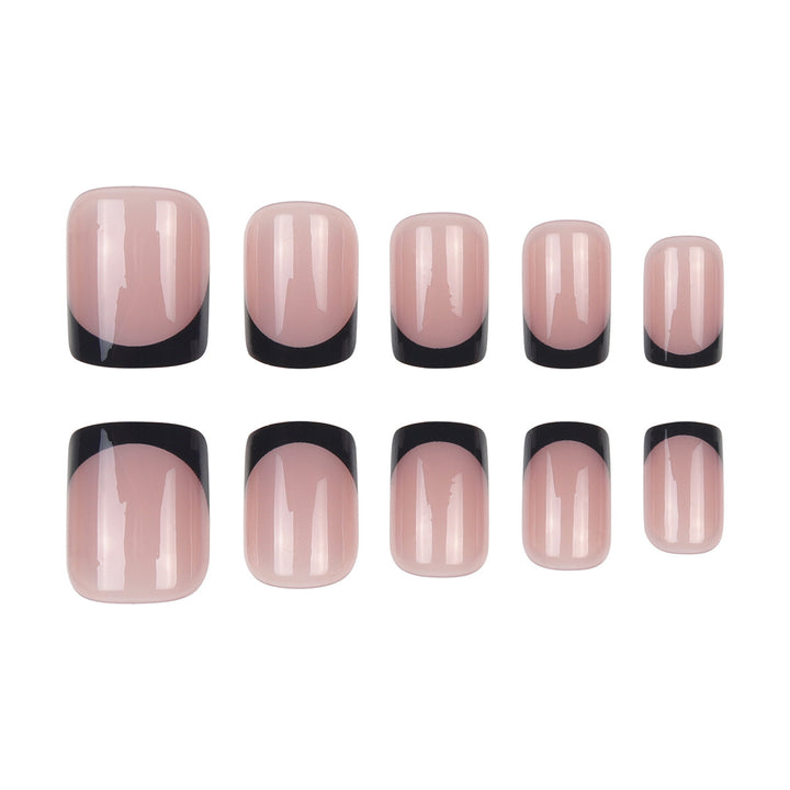 Elegante quadratische Tipp-Press-on-Nägel mit bold schwarzen French Tips Karnz