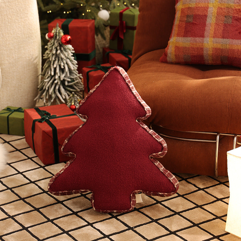 Weihnachtsbaum-Dekokissen aus Plüsch mit dekorativer Kedernaht Karnz