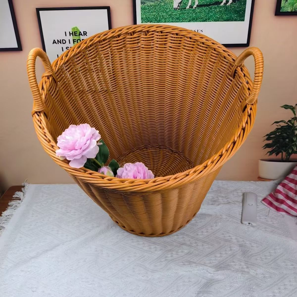 Unisex Robuster Aufbewahrungskorb aus geflochtenem Rattan Karnz