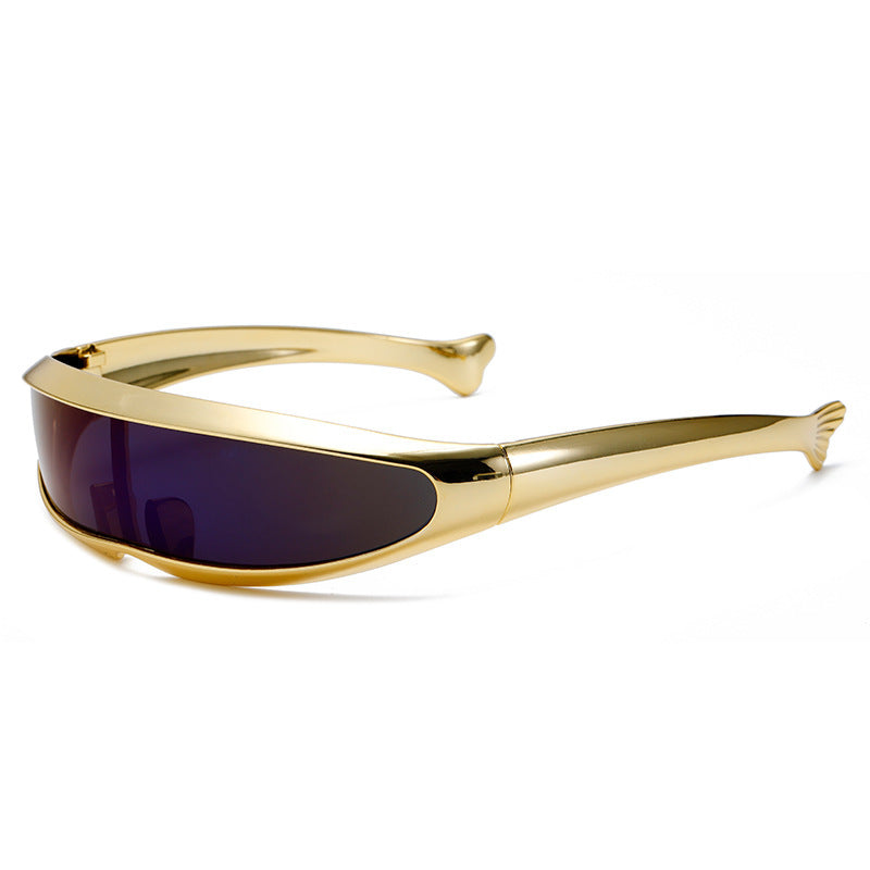 Damen Futuristische Designer-Sonnenbrille mit stilvollem goldenen Rahmen Karnz