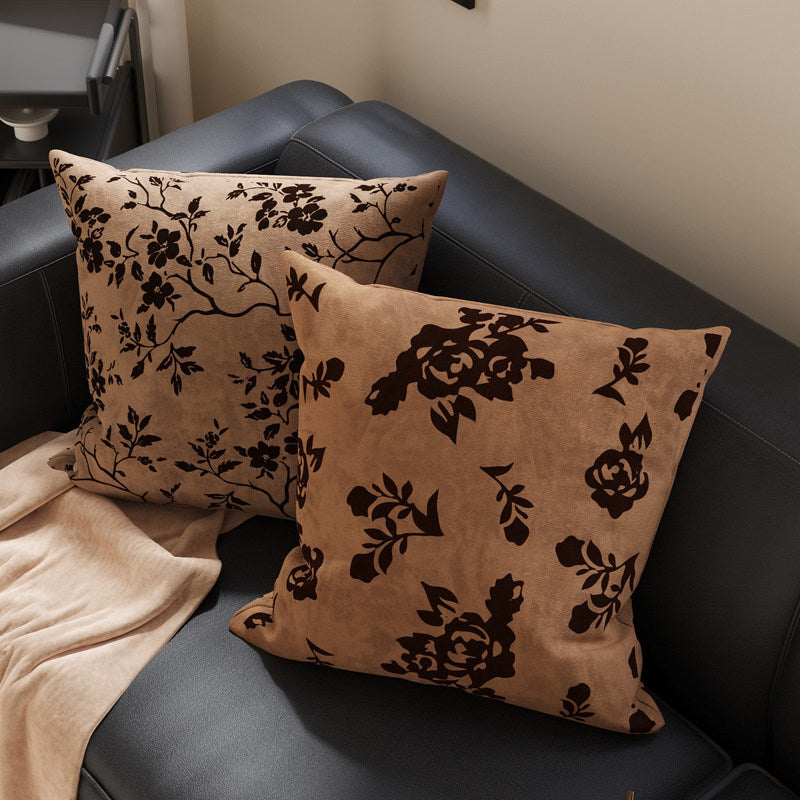 Square Suede-Finish Botanical Print Decorative Throw Pillow Cover with Invisible Zipper