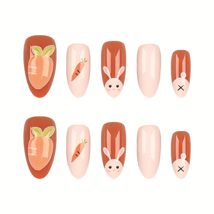 Verspieltes Kaninchen und Karotten Press-On Nagelset