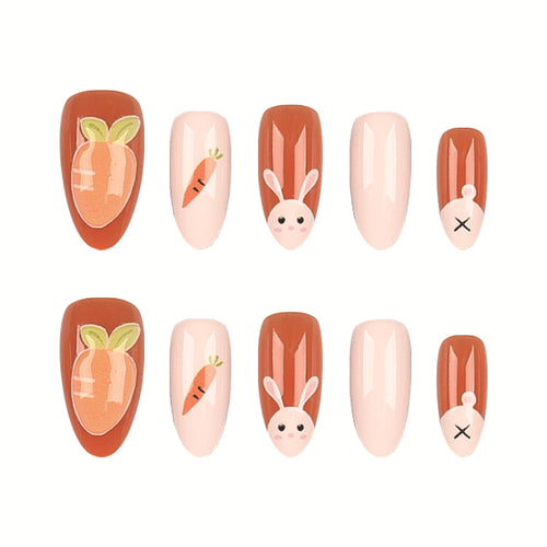 Verspieltes Kaninchen und Karotten Press-On Nagelset