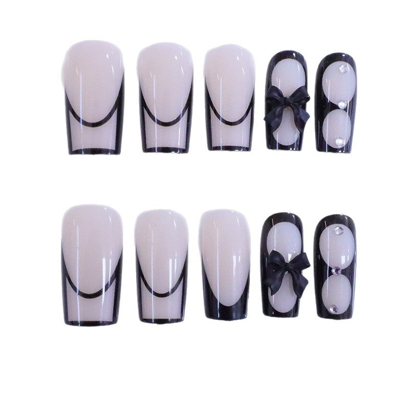 Elegante Schwarze Französische Spitze Press-On Nagelvergrößerungen Karnz