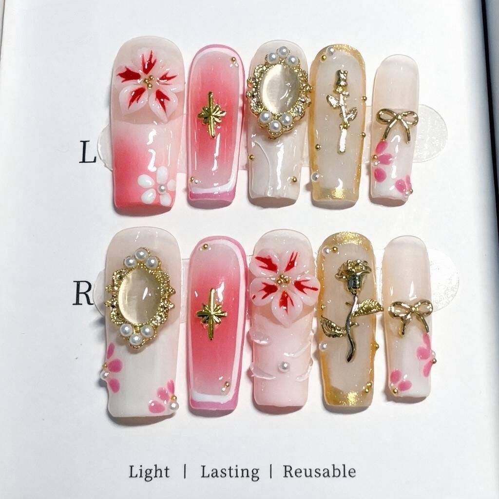 Elegantes blumendesign Press-on-Nagelkunstset