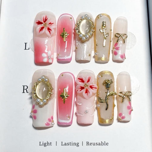 Elegantes blumendesign Press-on-Nagelkunstset