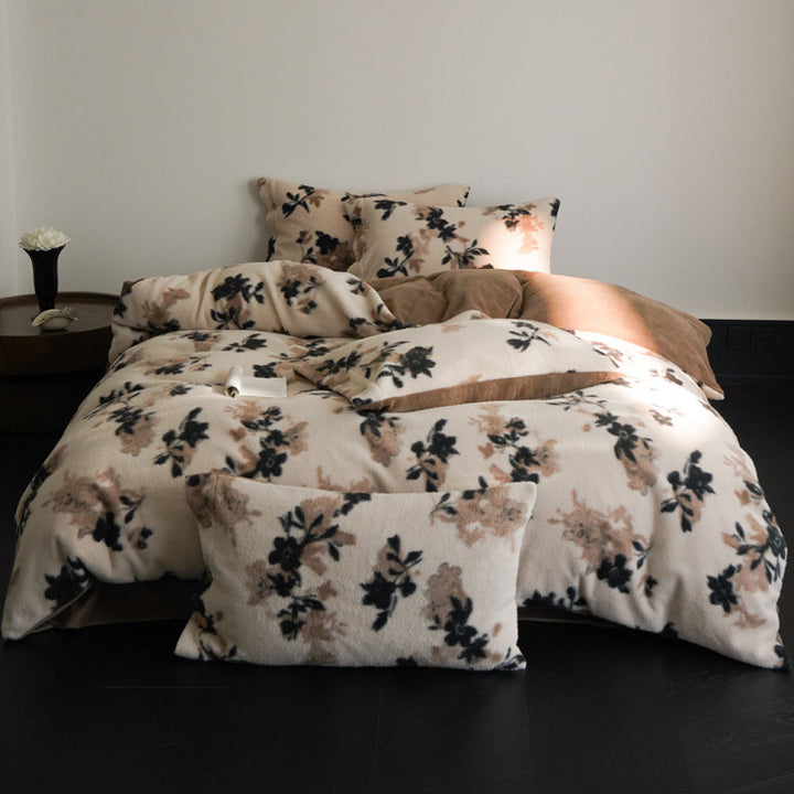 Kuschelige Mikrofaser-Fleece-Bettgarnitur mit floraler Velours-Struktur