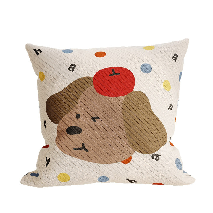Square Knit Cartoon Bear Decorative Throw Pillow Cover with Polka Dot Print and Hidden Zipper