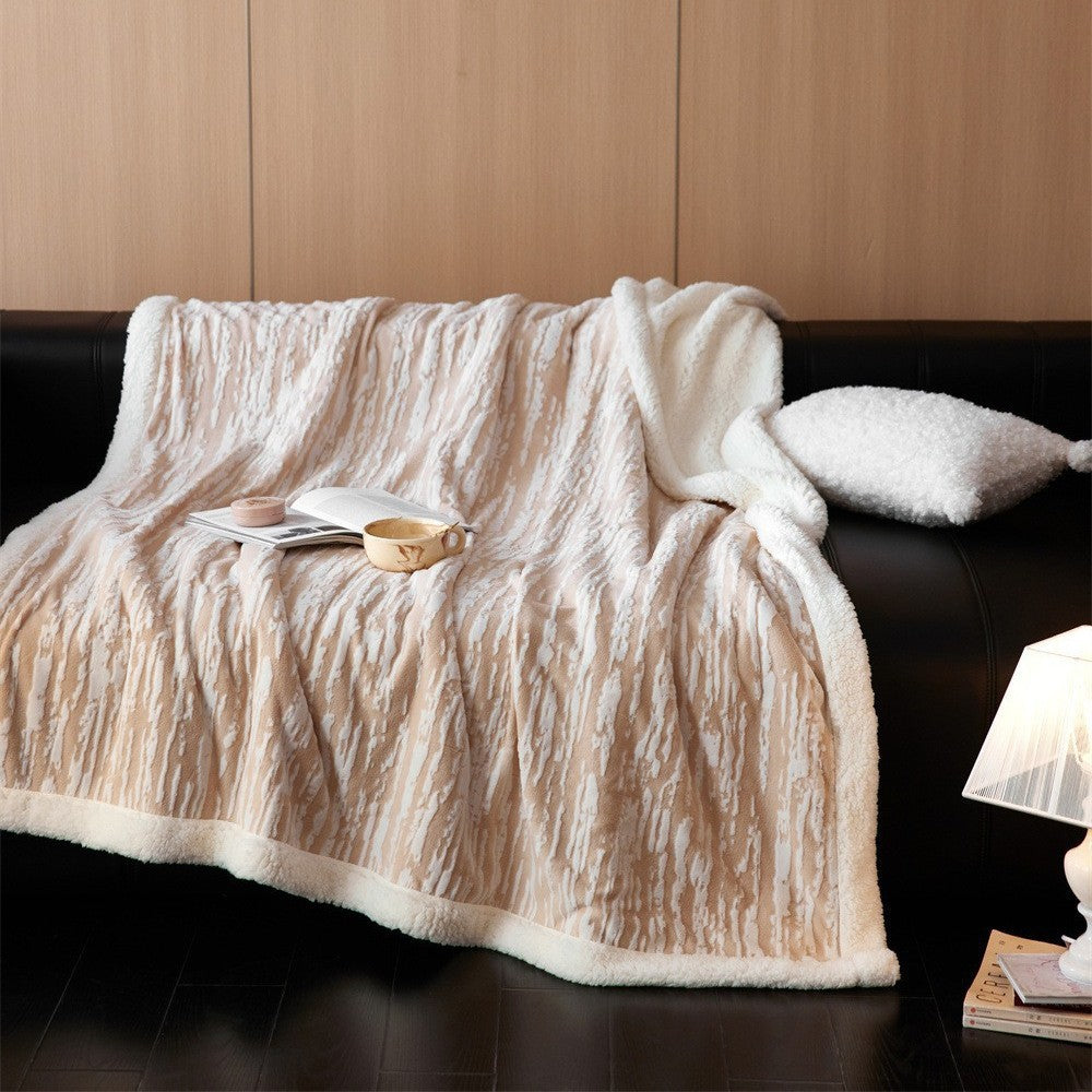 Kuschelige Wendedecke mit Struktur-Jacquard und Sherpa-Futter