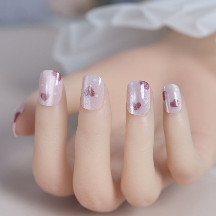 Herz-verzierte Glitter Press-On Nägel