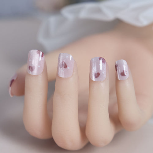 Herz-verzierte Glitter Press-On Nägel