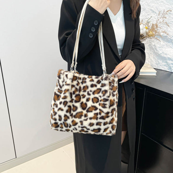 Luxuriöse Leopardenmuster-Fell-Eimerhandtasche