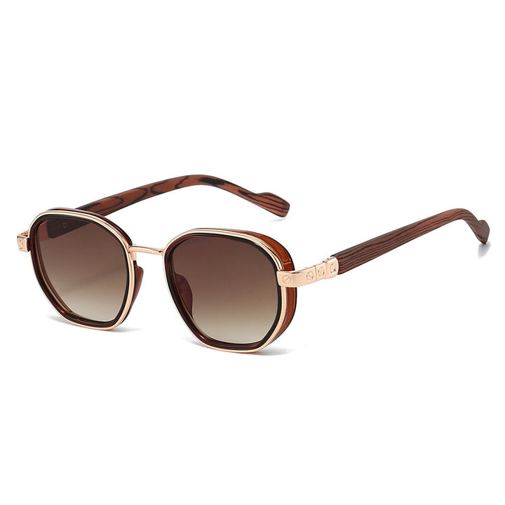 Geometrische rahmenlose Sonnenbrille mit luxuriösen goldenen Akzenten Karnz