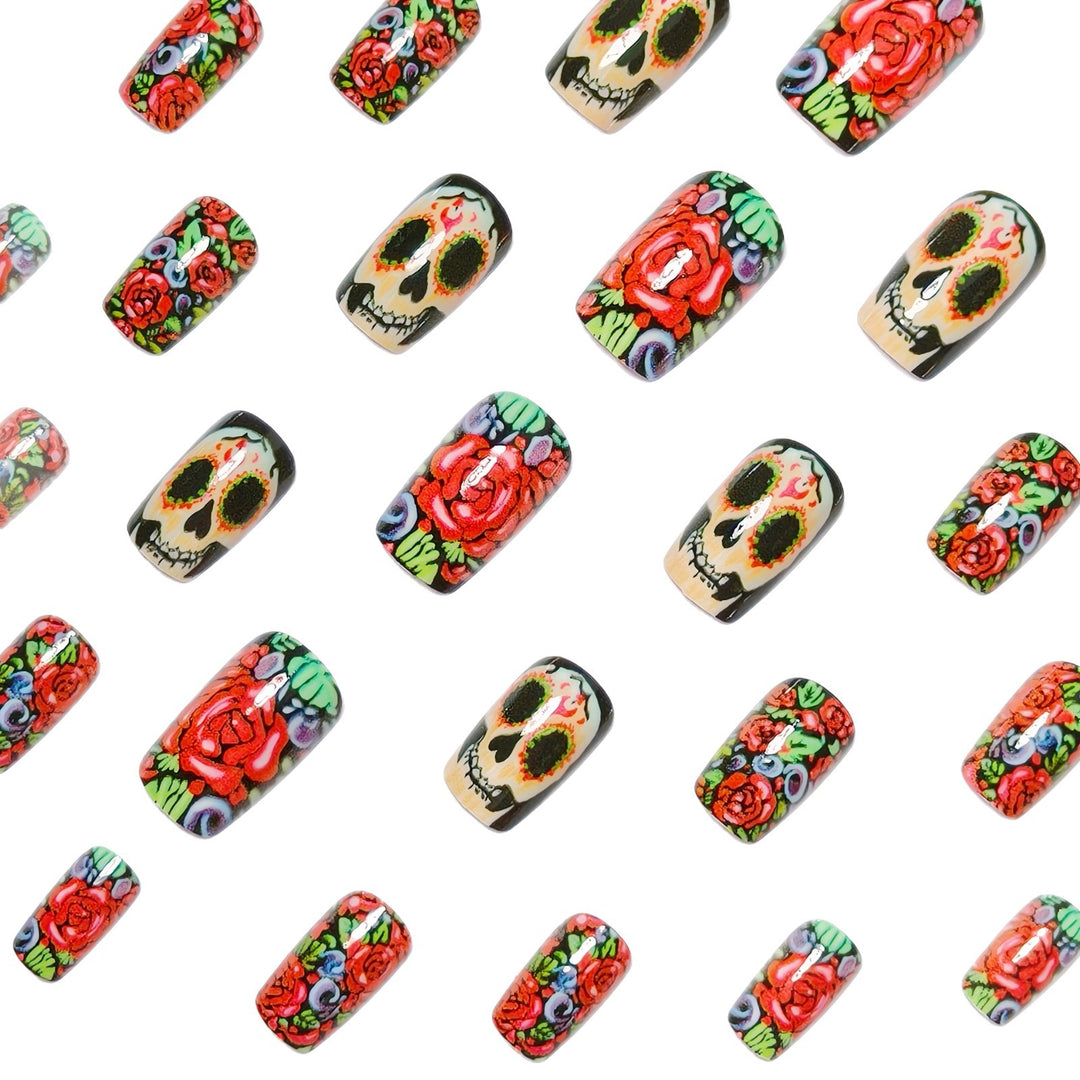 Kunstnagelset mit Lebhaftem Totenschädelmotiv Karnz