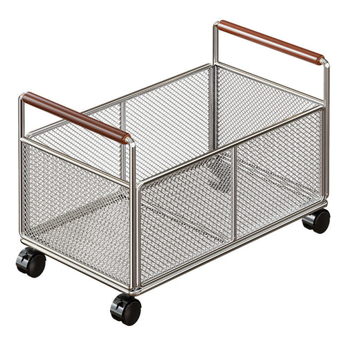 Rollen-Mesh-Aufbewahrungswagen mit Holzgriffen