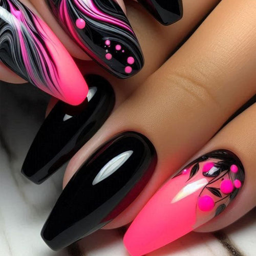 Künstlerische Stiletto Press-On Nägel mit buntem Wirbel-Design Karnz