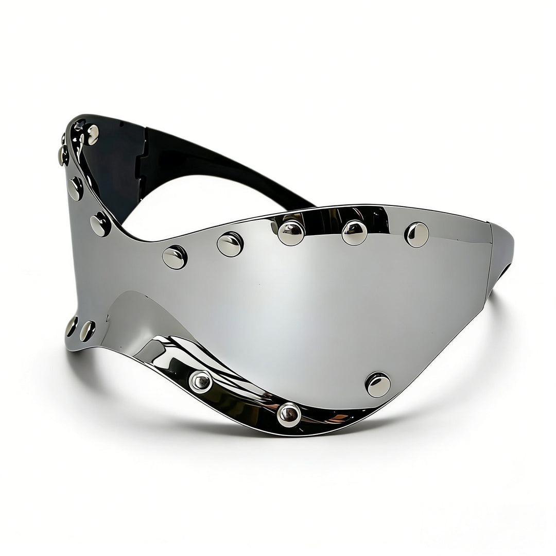 Damen futuristische Designer-Sonnenbrille mit dekorativen Metallelementen Karnz