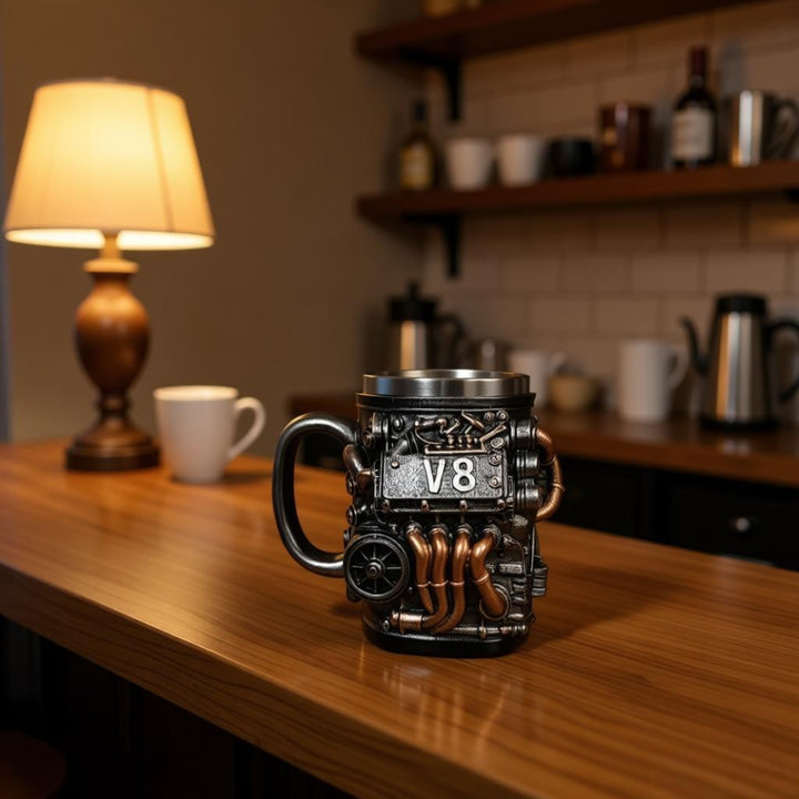 Kaffeebecher im V8 Motor-Design Karnz