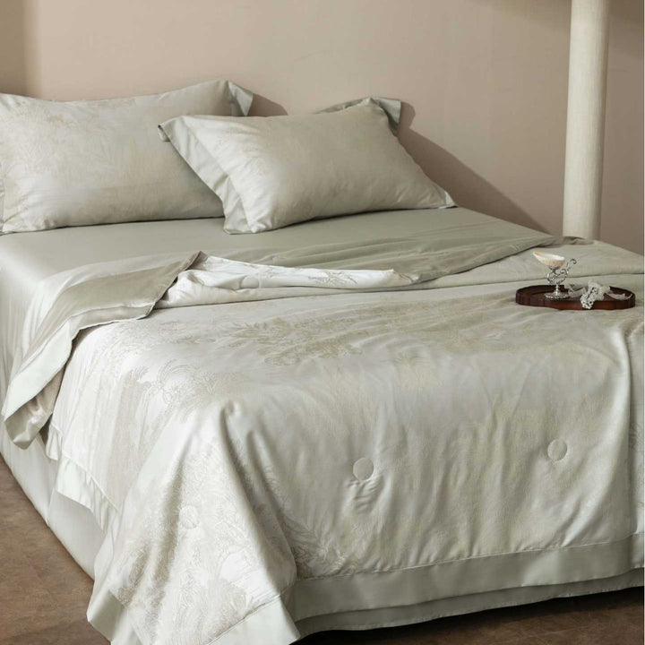 Premium Baumwollsatin-Bettwäsche-Set mit feinem Toile-Motiv und Saumverzierung