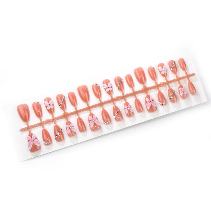 Blumenverzierte Press-On-Nagel-Set