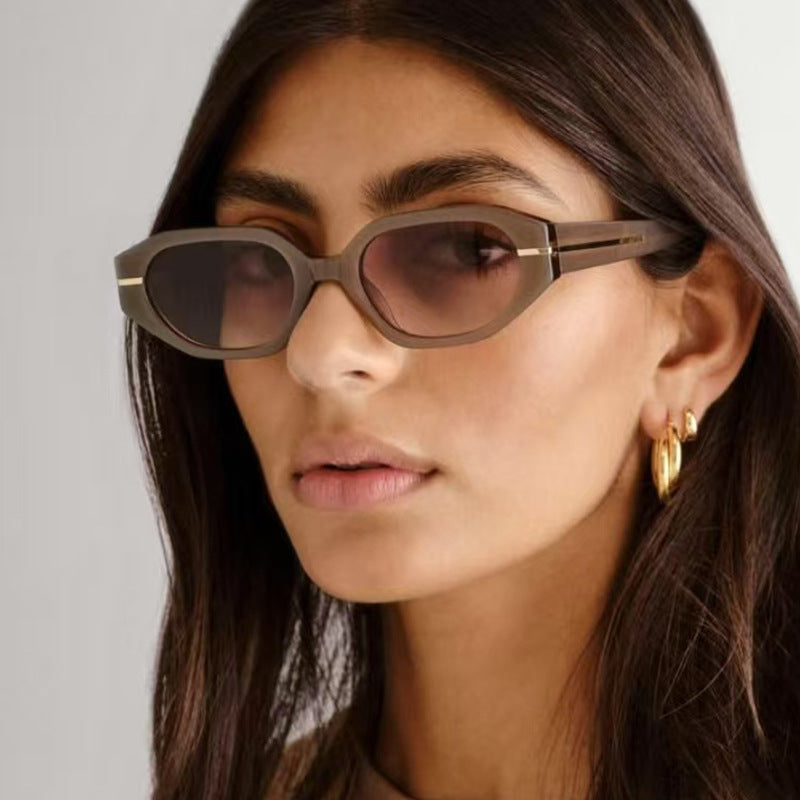 Damen stilvolle geometrische Sonnenbrille mit verspiegelten Gläsern und einzigartigem Rahmen Karnz