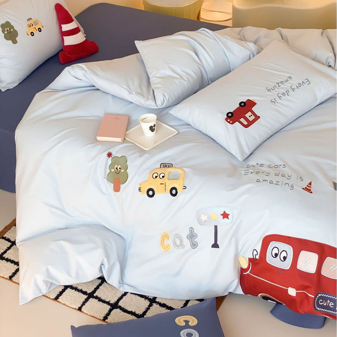 Kinder Cartoon Applikation Baumwolle Bettbezug Set mit Kissenbezügen