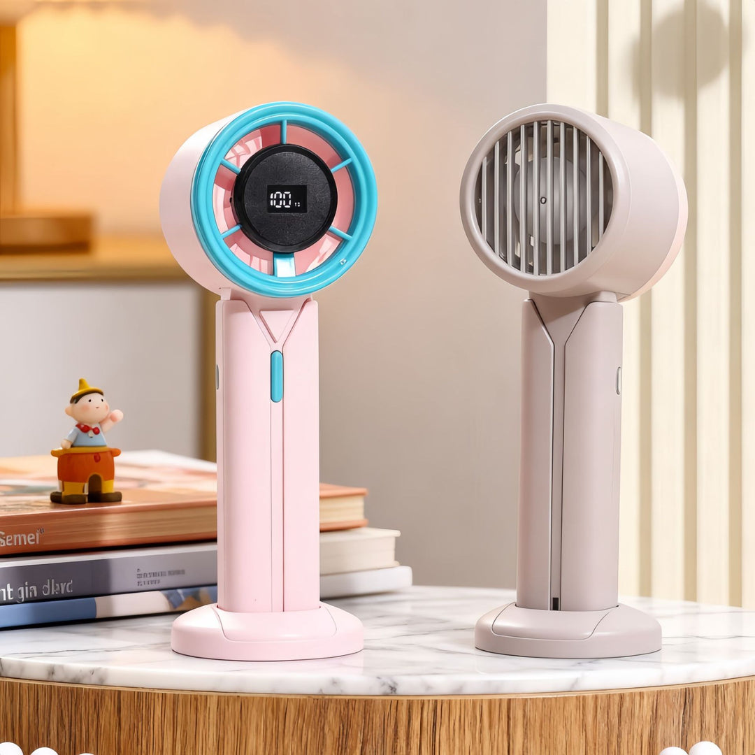 Damen Tragbarer Mini-Ventilator mit digitaler Geschwindigkeitsanzeige und USB-Ladefunktion Karnz