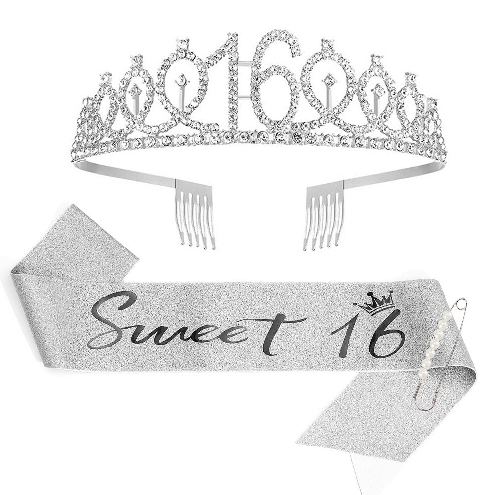 Damen Kristallverzierte Geburtstagskrone mit personalisiertem Sash Karnz