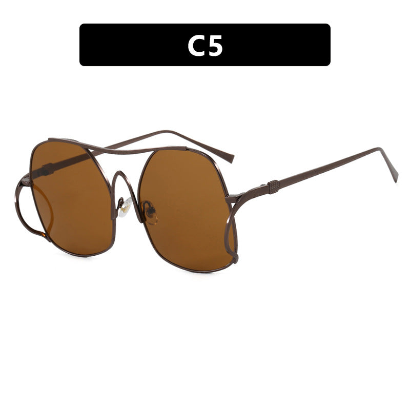 Damen geometrische Sonnenbrille mit schmalem Metallrahmen und braunen Gläsern Karnz
