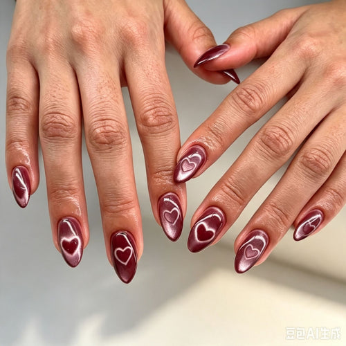 Kunstnägel mit Luxuriösem Herz-Design und Schimmerndem Finish Karnz