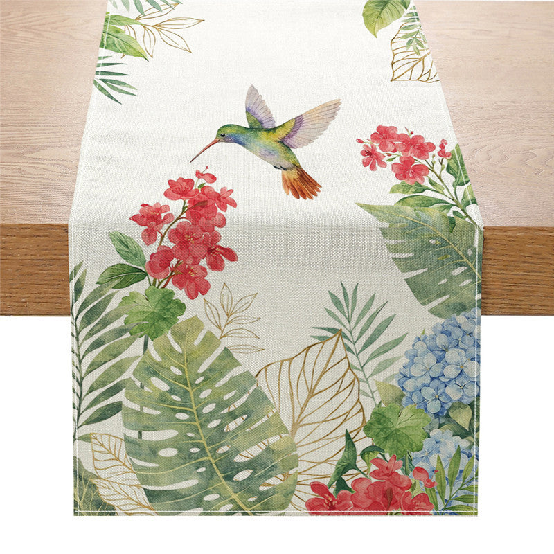 Botanischer Kolibri Baumwoll-Leinen Tischläufer